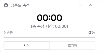 전체 측정 시간과 순수 집필 시간으로 집중률을 보여주는 집중도 측정 위젯